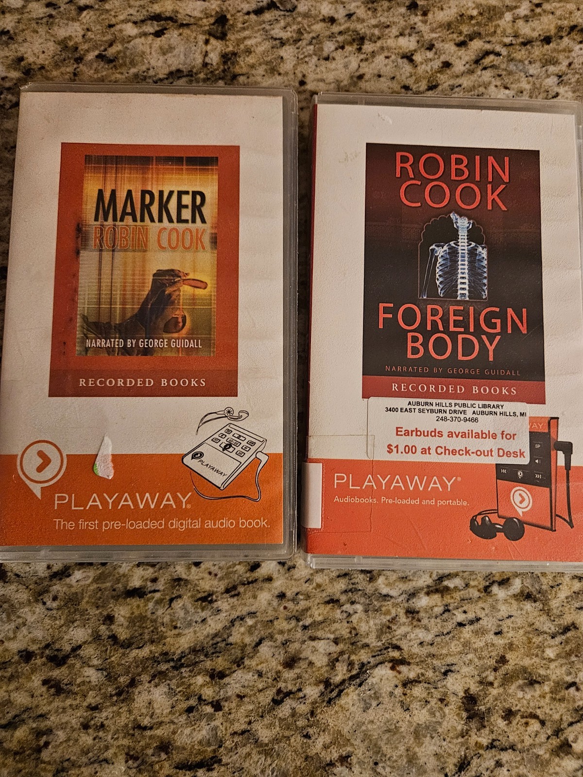 2 Playaway Digital Audio Books: Unabridged by Robin Cook (free shipping)