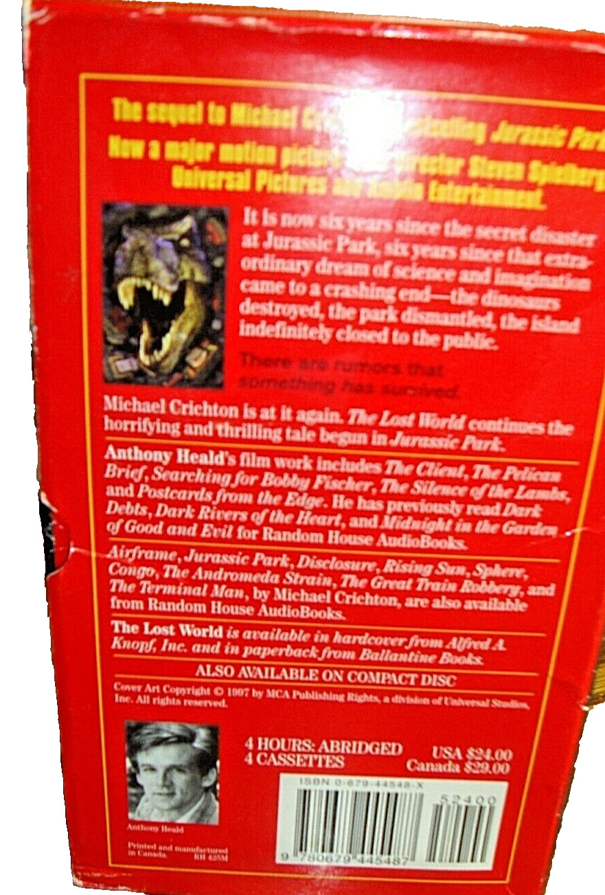AUDIOBOOK Cassette ‘The Lost World’ Michael Crichton~Abridged~4 tapes/4 hrs E20