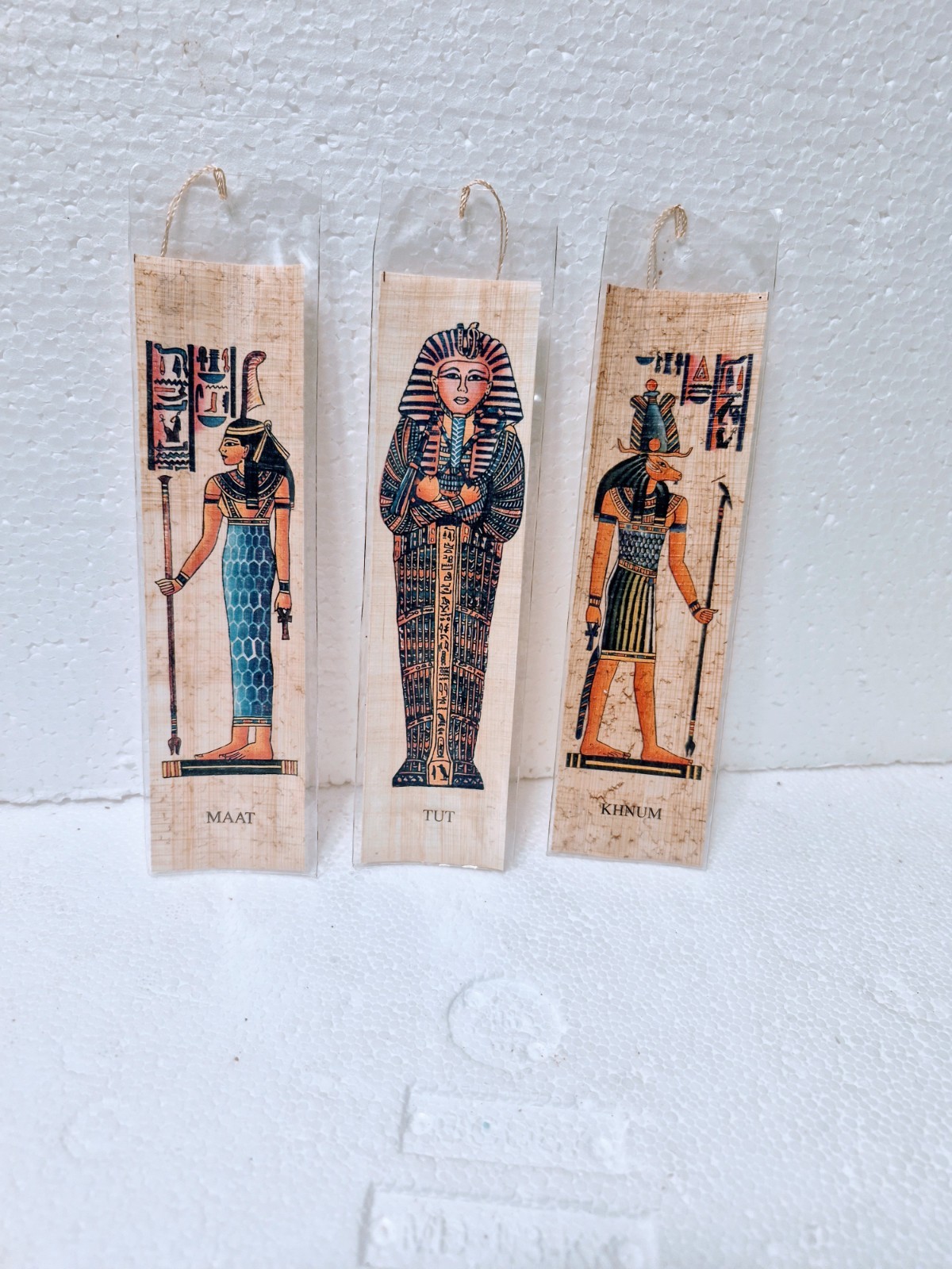 3 Egyption Paintings On Papyrus For Book Marking. Brand New Kings TUT,MAAT,KHNUM
