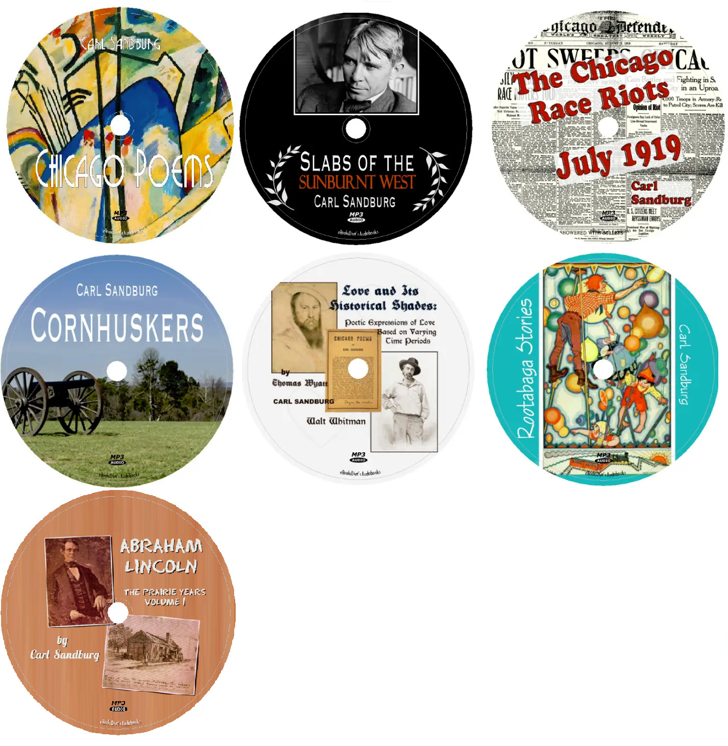 Collected Works of Carl Sandburg Audiobooks in 7 MP3 Audio CDs
