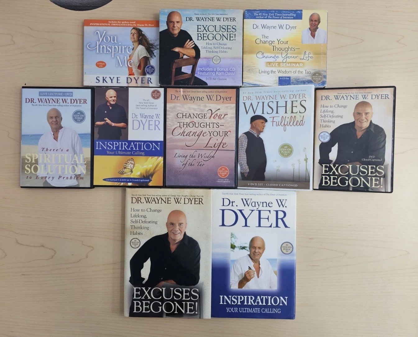 Dr. Wayne Dyer Bundle Lot of mixed media Books, CDs, DVDs Used 10 Pieces
