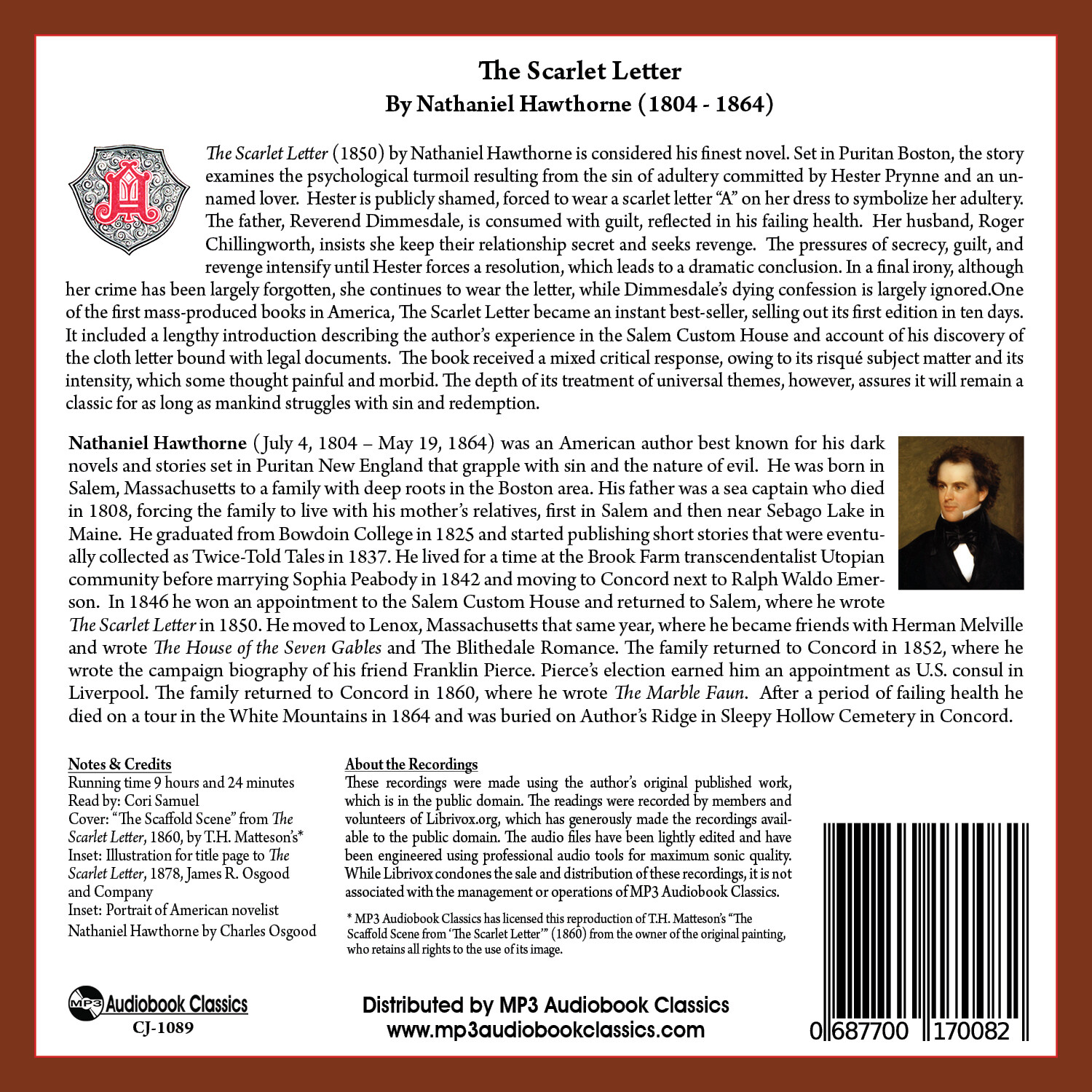 The Scarlet Letter — MP3CD Audiobook in CD jacket