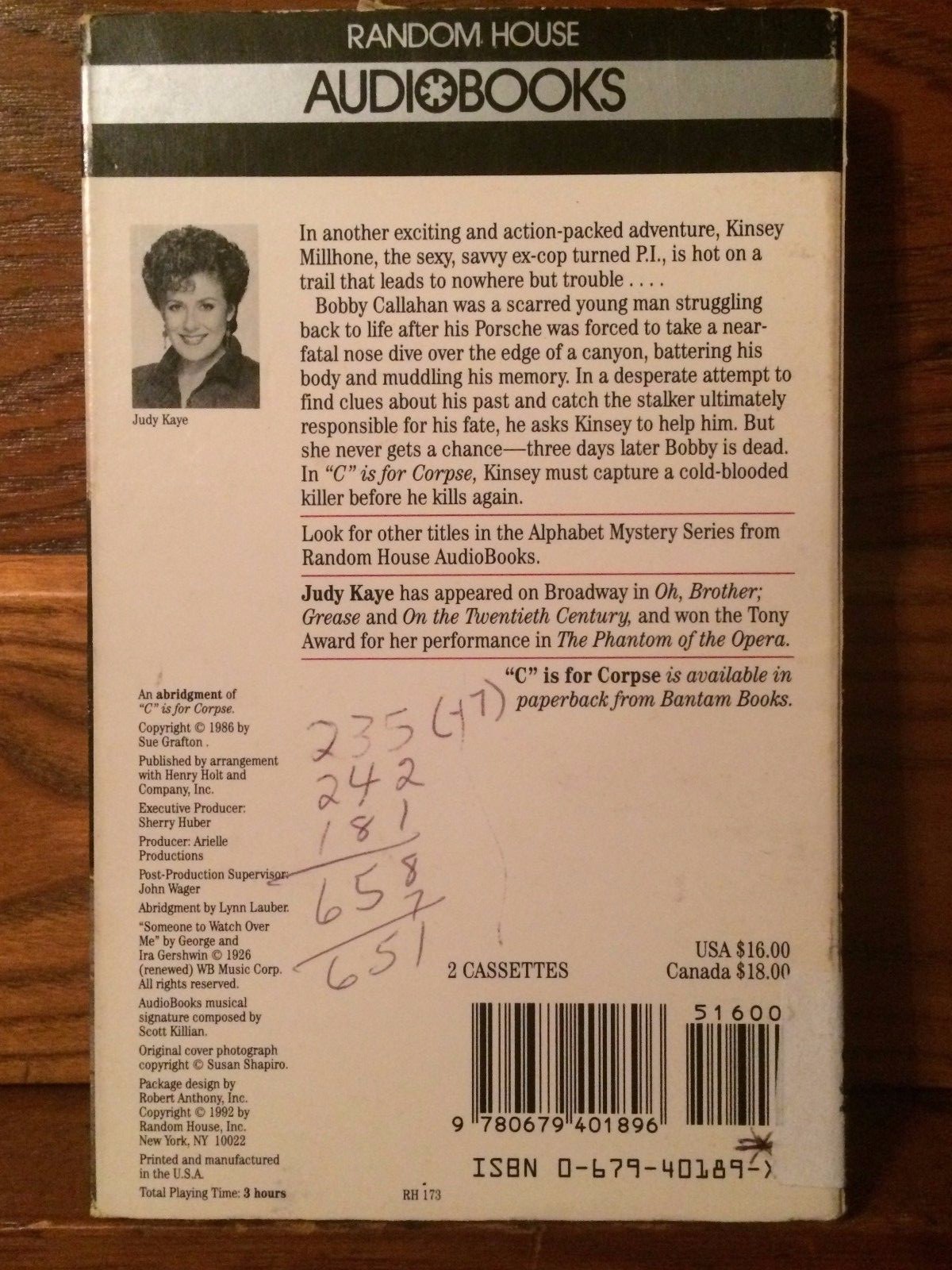 Kinsey Millhone Mystery C Is for Corpse Set Sue Grafton SUSPENSE 2 Tapes 3 Hours