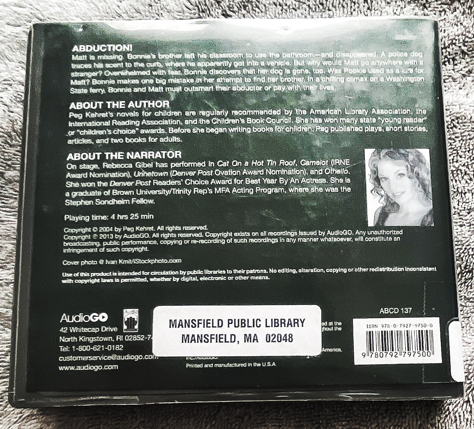 Abduction!💿Peg Kehret Audio CD 4 Disc Set Rebecca Gibel🆓Blackstone📬Unabridged