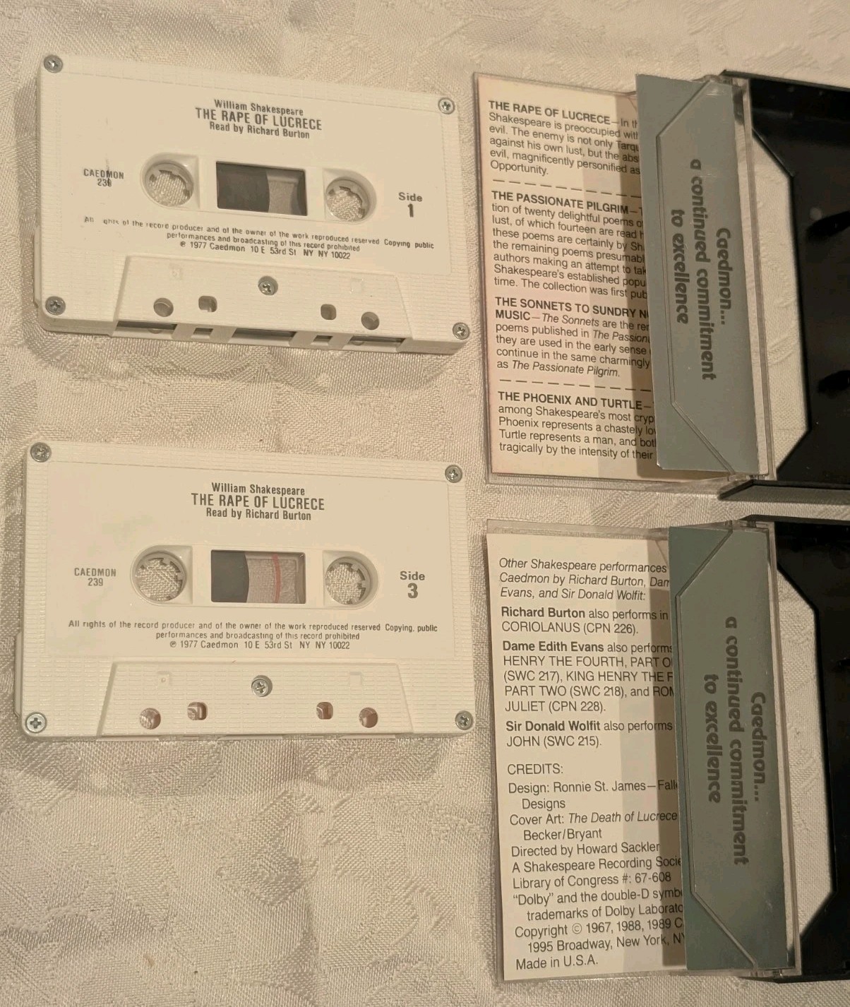 Rape of Lucrece William Shakespeare 1989 Audiobook Cassette Tape Harper Caedmon