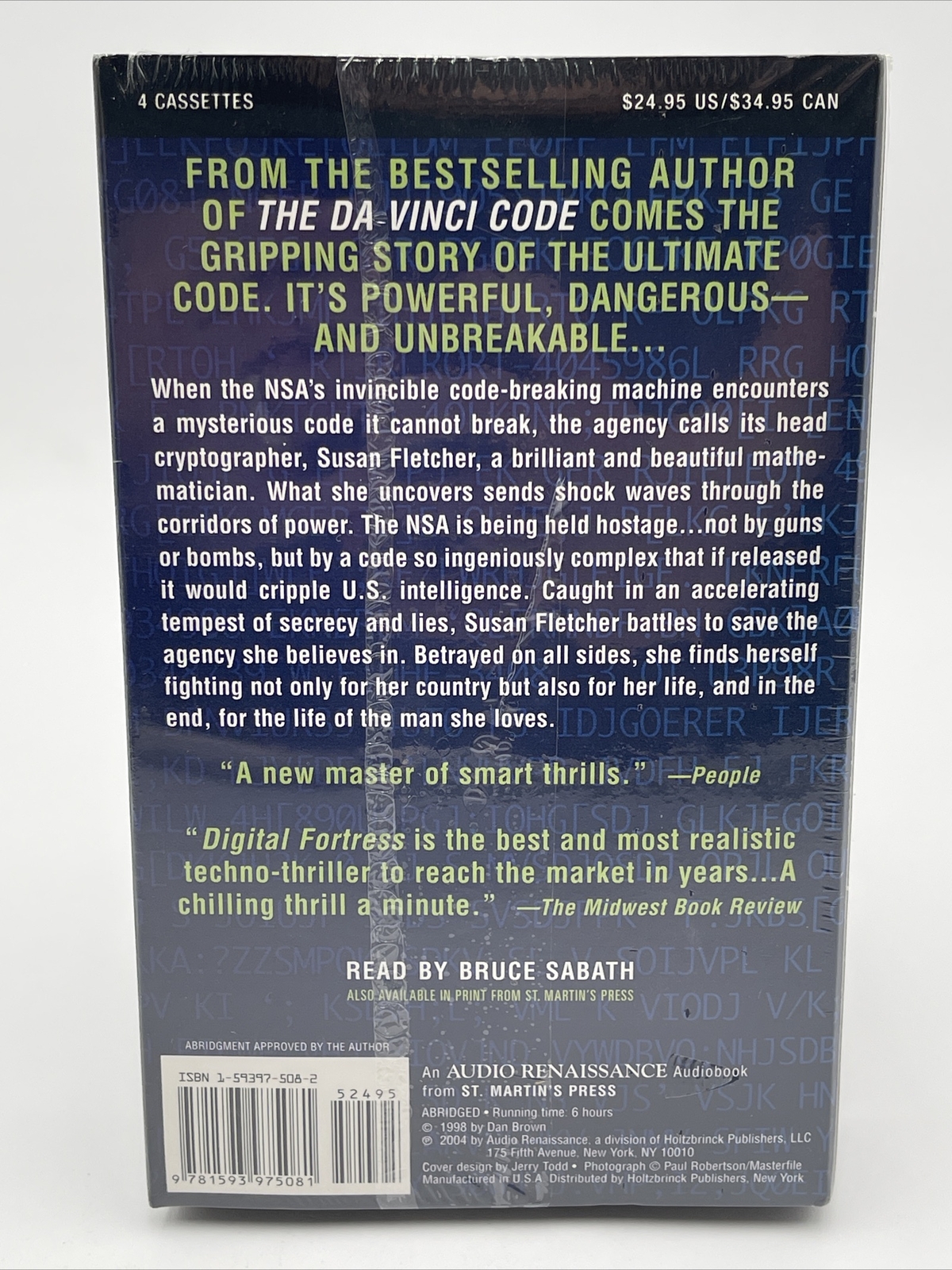 Digital Fortress Audiobook by Dan Brown Techno Thriller Audio Cassette Abridged