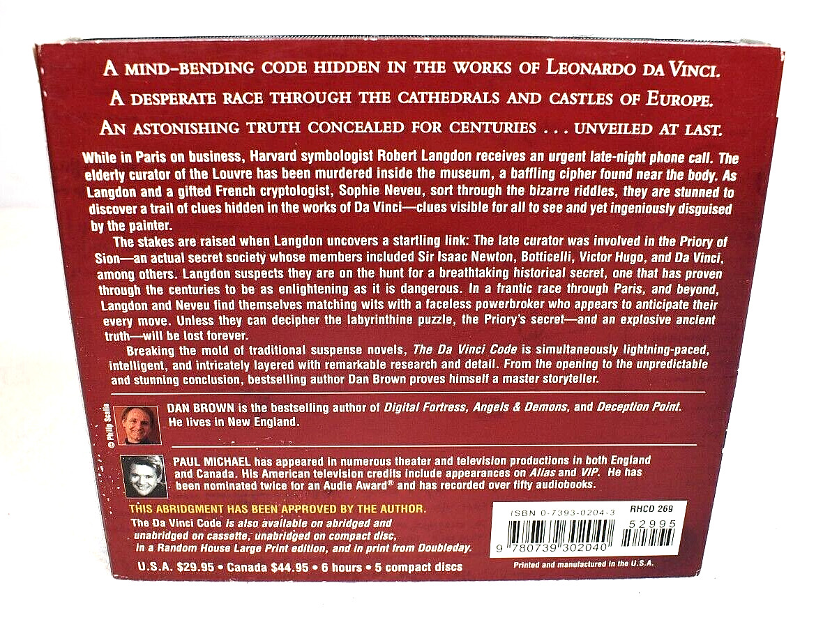 Dan Brown’s «The DaVinci Code», Abridged 6 CD Audiobook — Read by Paul Michael