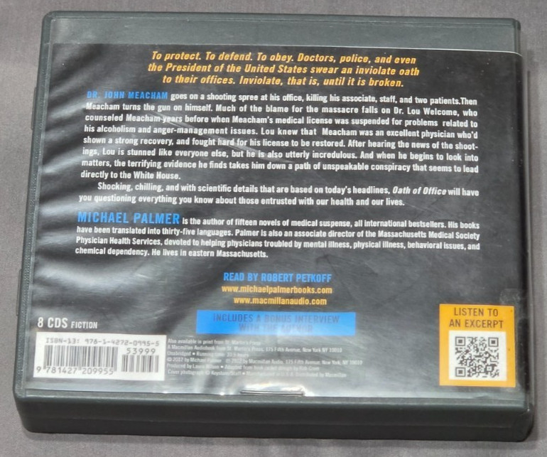 Michael Palmer — Oath of Office — (2012 Macmillan Audio) — 8-CD Audiobook
