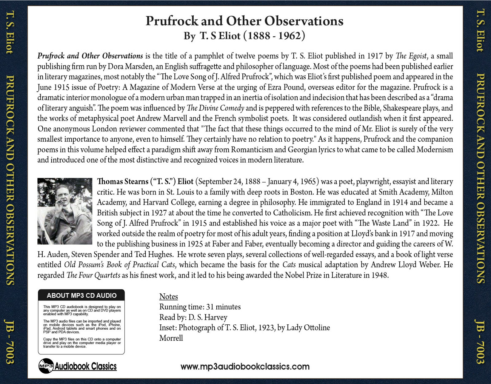 Prufrock & Other Observations — Unabridged MP3 CD Audiobook in DVD case
