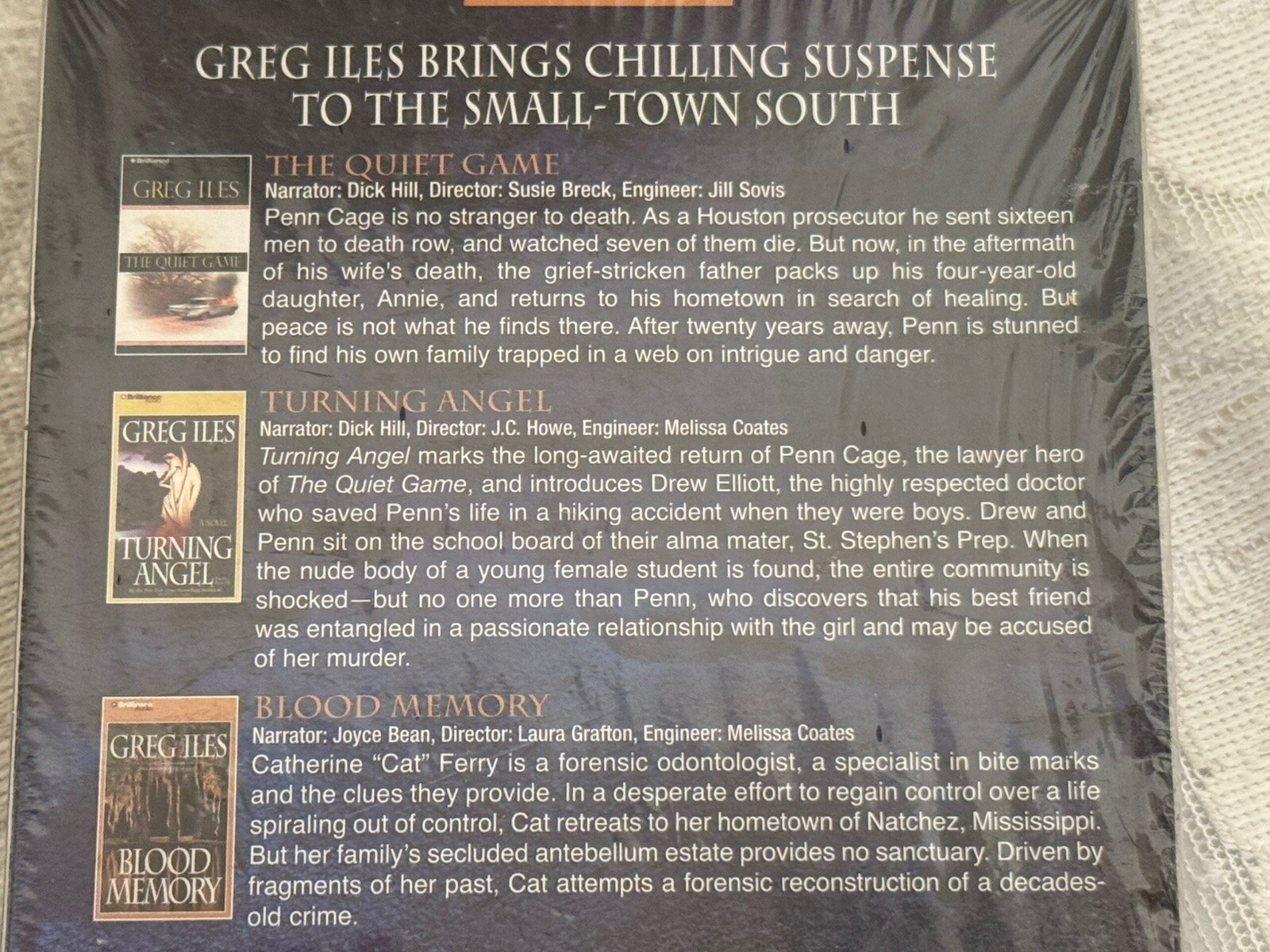 Greg Iles 3 Book Collection Abridged Turning Angel, The Quite Game, Blood Memory
