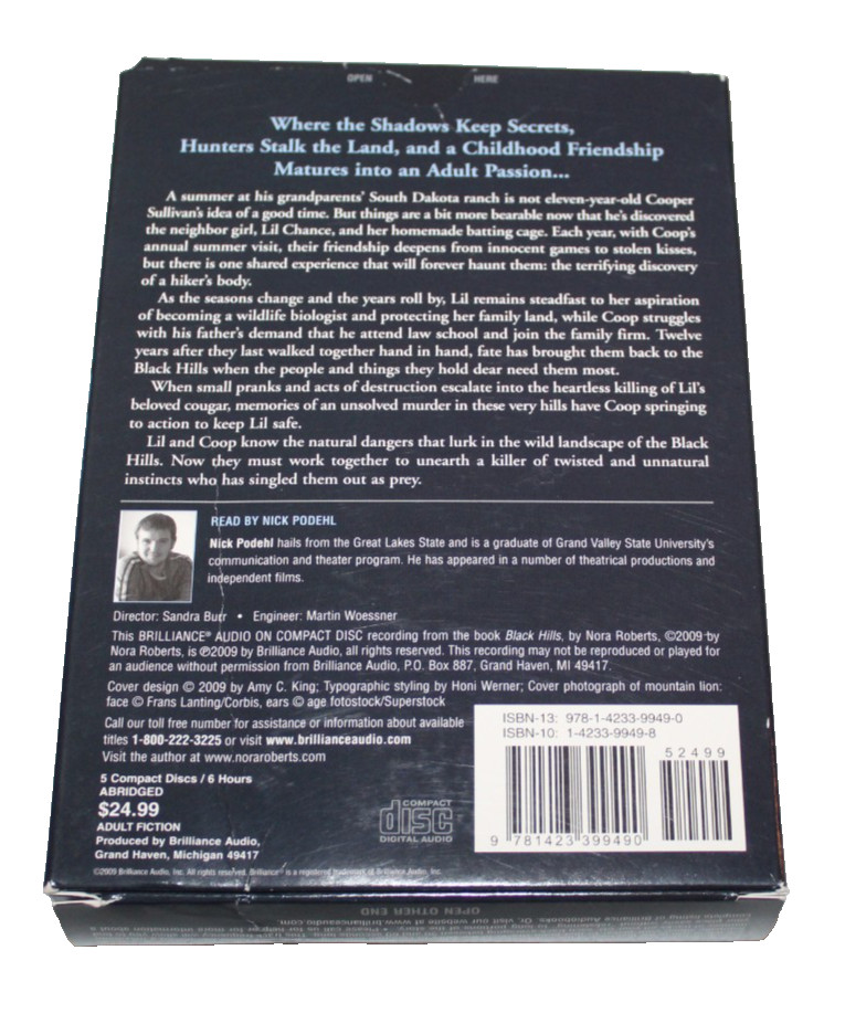 Black Hills CD Audiobook Nora Roberts 2009 Abridged 5 Discs