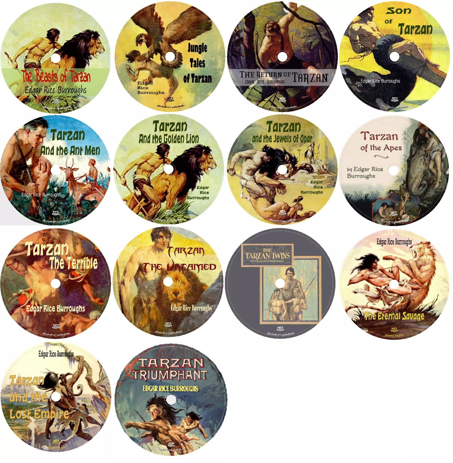Tarzan of The Apes Series Edgar Rice Burroughs 14 Audiobooks in 14 MP3 Audio CDs