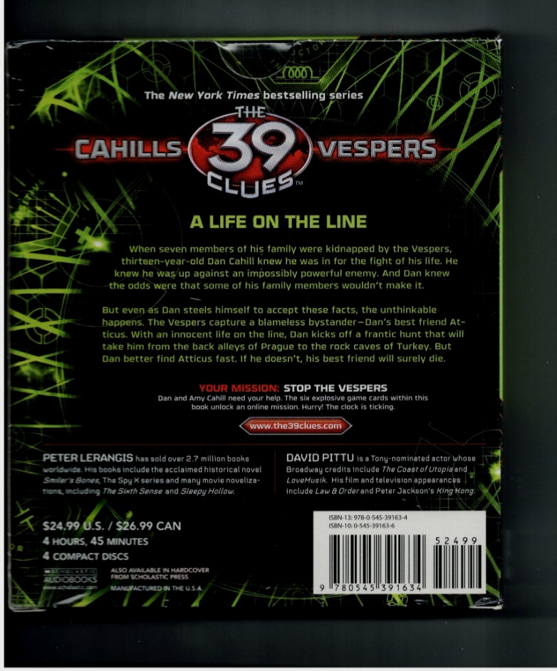 The 39 Clues Cahills vs. Vespers The Dead of Night Book 3 by Lerangis Audio NEW