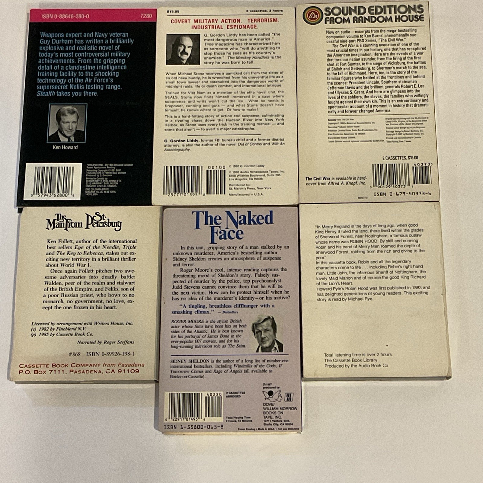 Audiobook Cassette Lot 6 Thriller Military Civil War Burns Follett Gordon Liddy