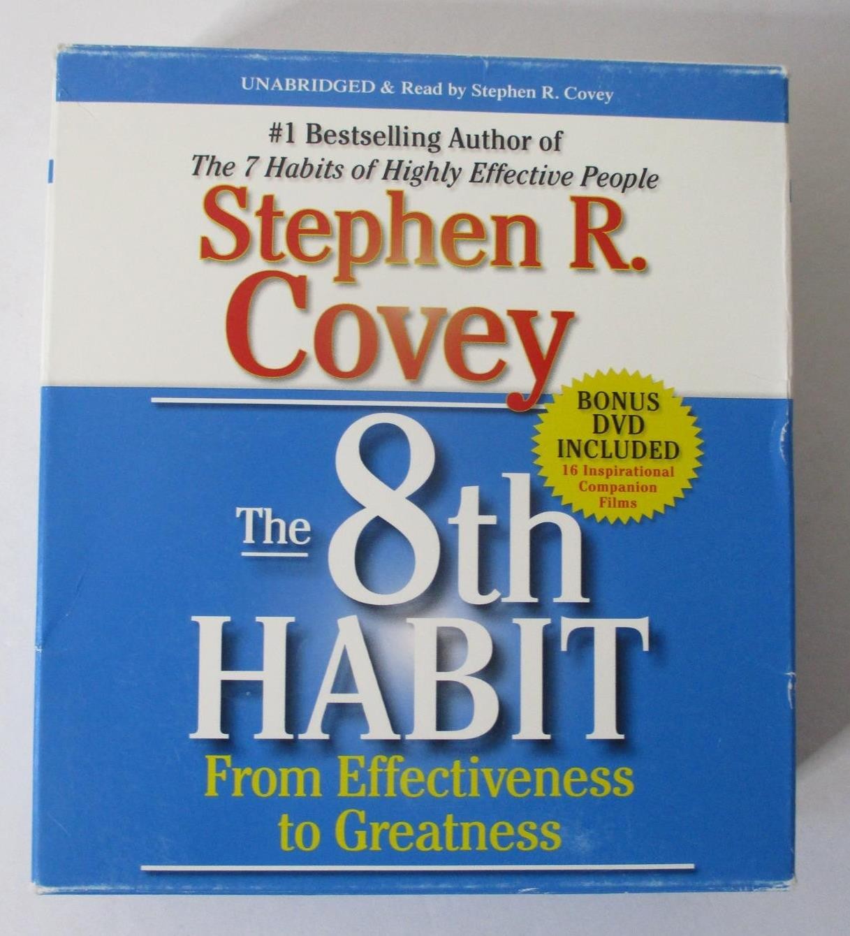 The 8th Habit; Effectiveness to Greatness by Stephen Covey (2004; 13 CDs & 1 DVD