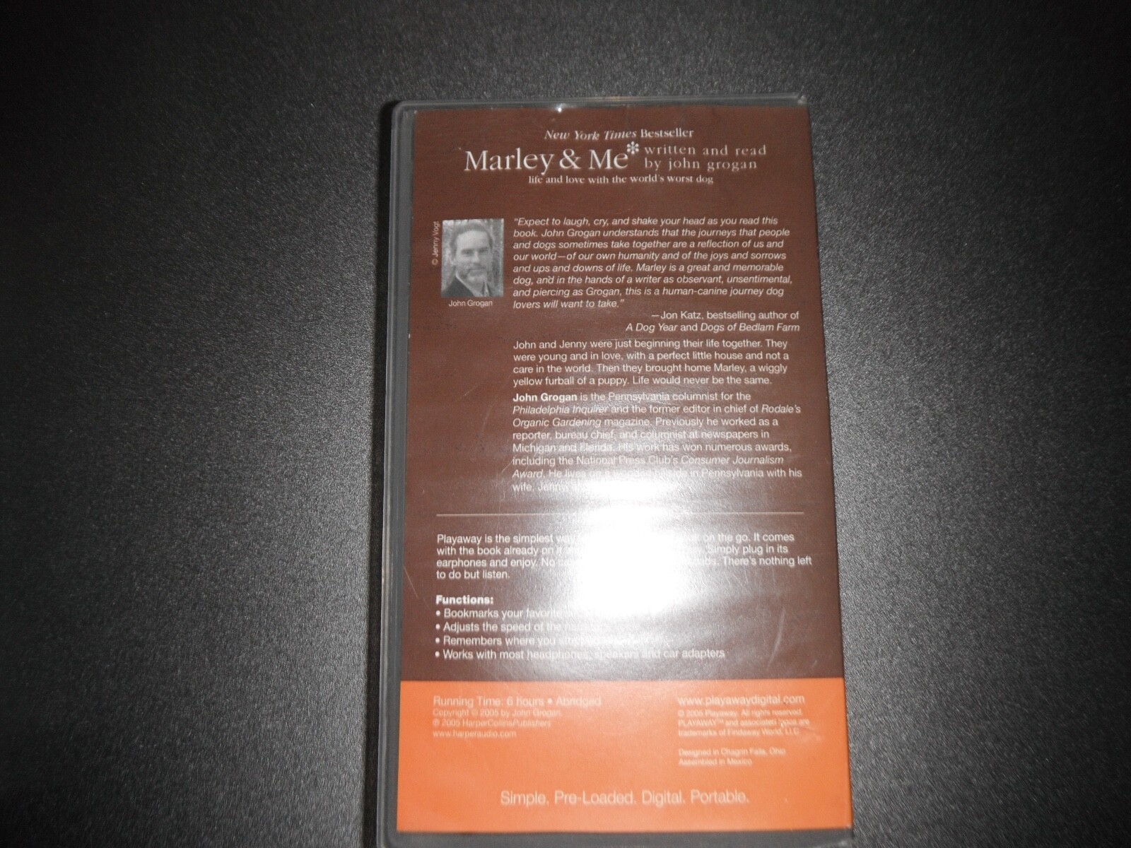 Marley And Me Audio Book Playaway Written and Read By John Grogan