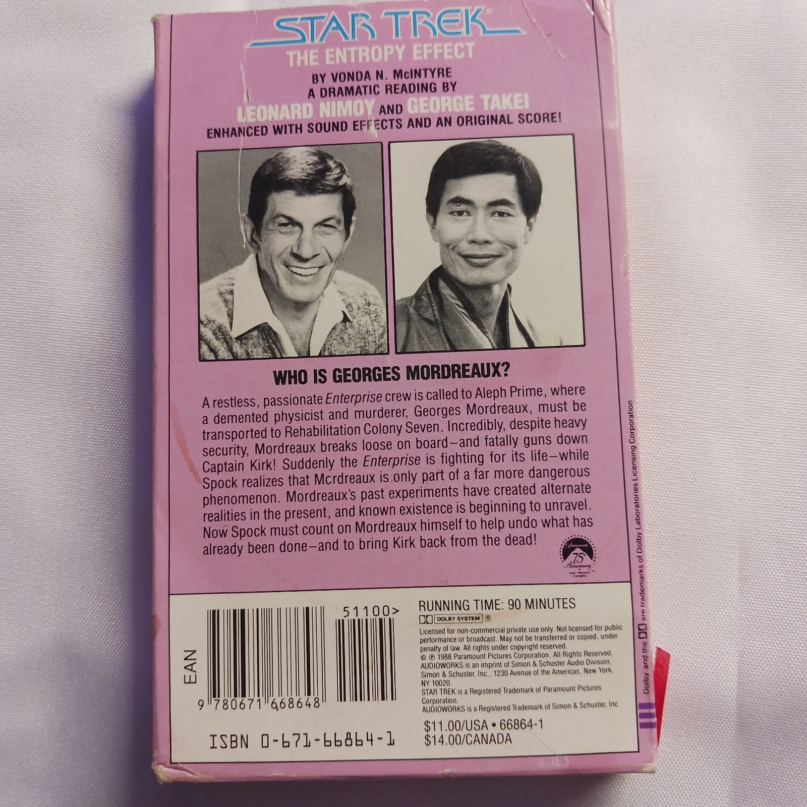 Star Trek The Entropy Effect Audio Casette Read By Leonard Nimoy & George Takei