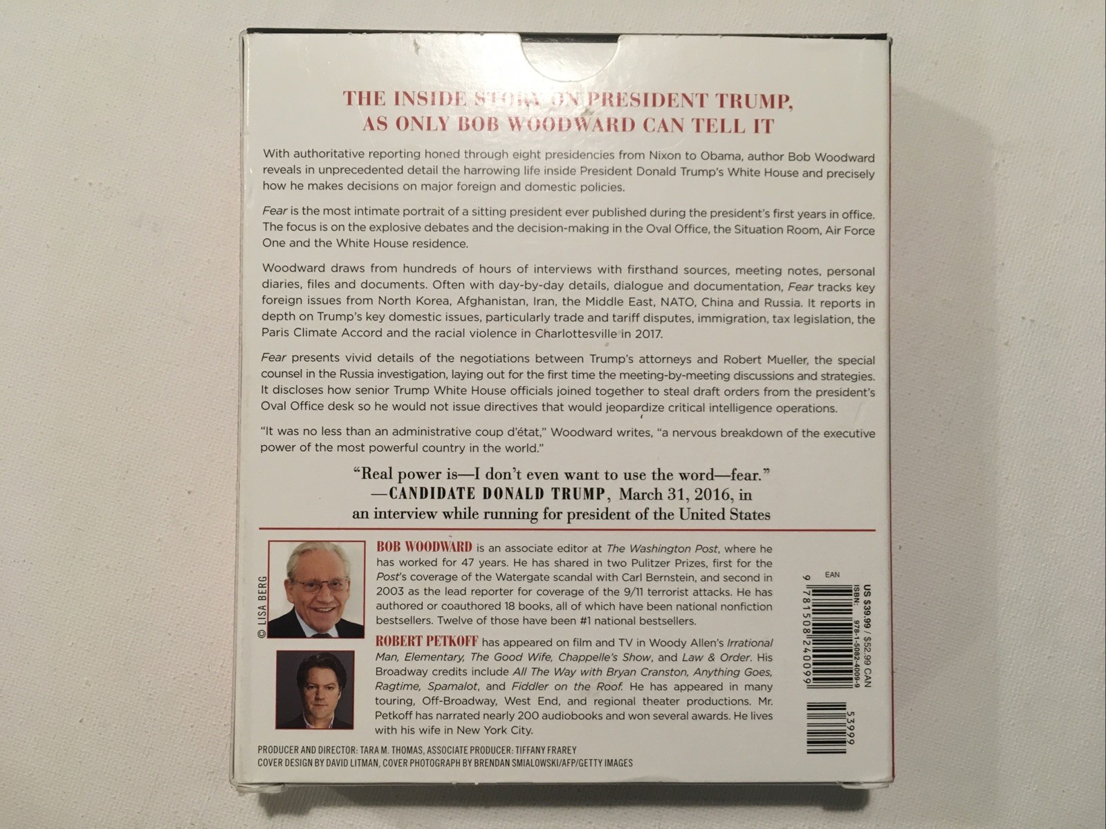 Fear : Trump in the White House by Bob Woodward Audiobook Read by Robert Petkoff