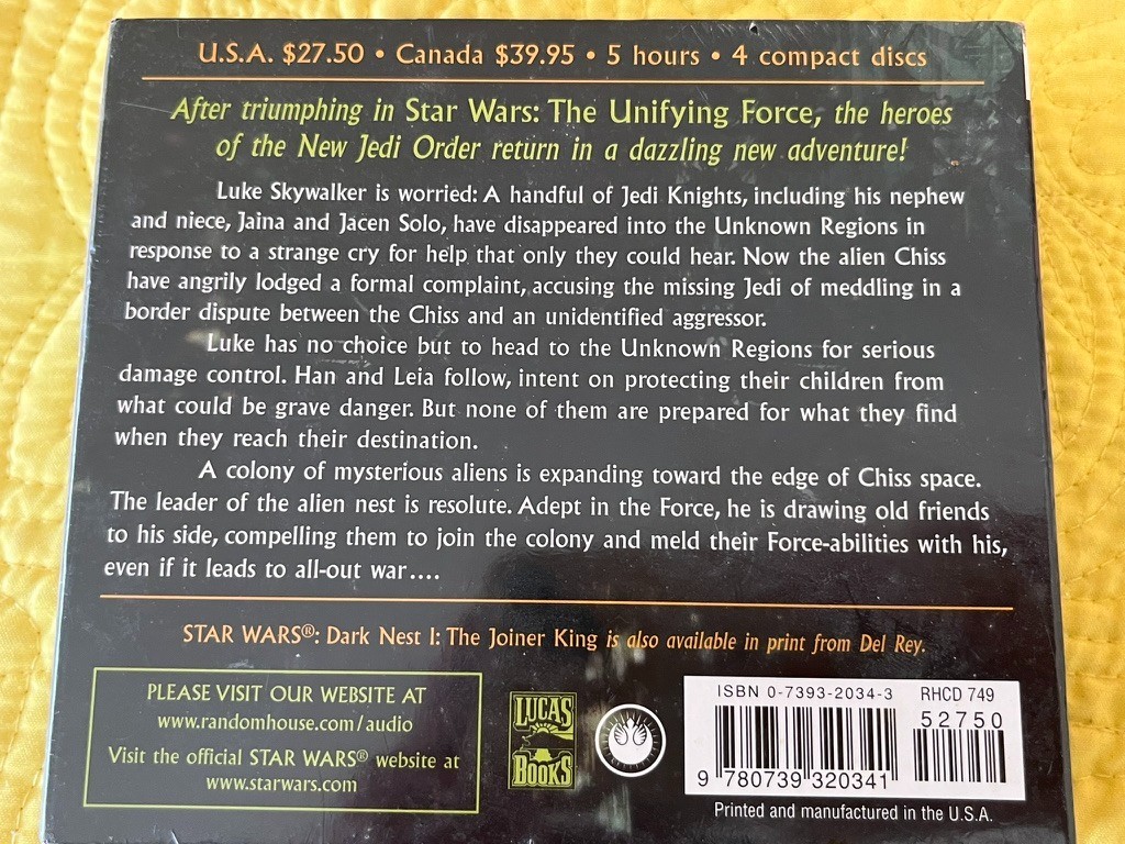 CD Audiobook Star Wars: Dark Nest 1: The Joiner King 2005 4 x CDs card slipcover