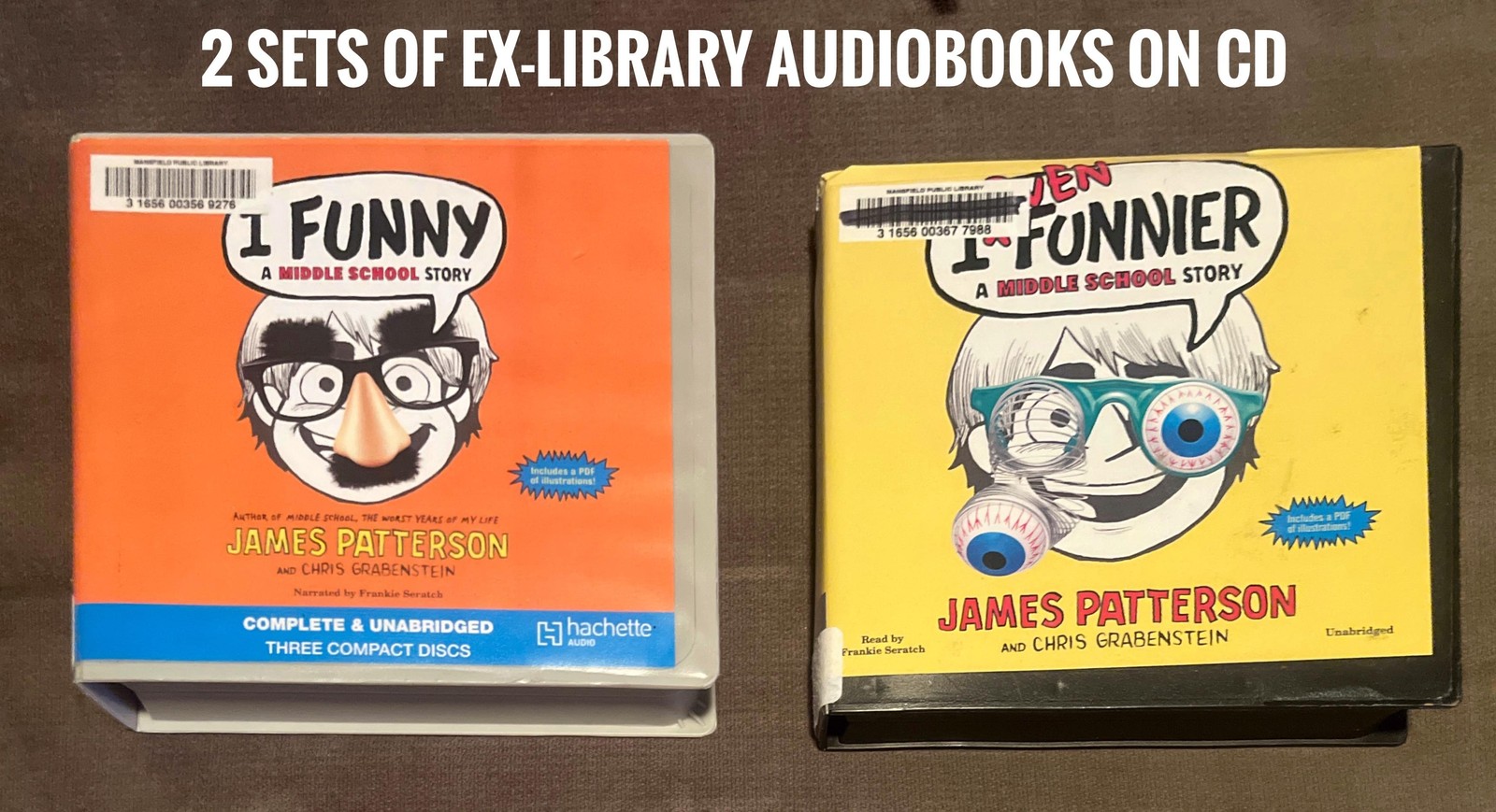 Lot 2 💿 I Funny📚I Even Funnier🔴James Patterson Kids Audiobook🆓7CD📬EXLIB📙VG