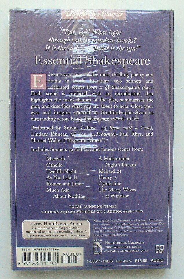 Essential Shakespeare Cassette Audiobook Scenes From 11 Plays SHIPS SAME DAY