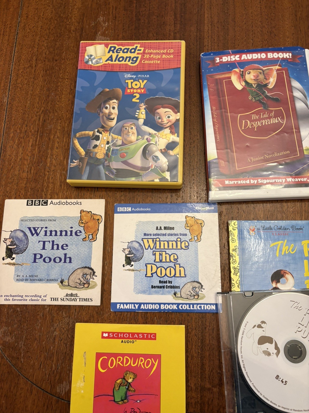Lot of 6 Childrens Kids CD Audiobooks Pooh Corduroy Toy Story Desperaux