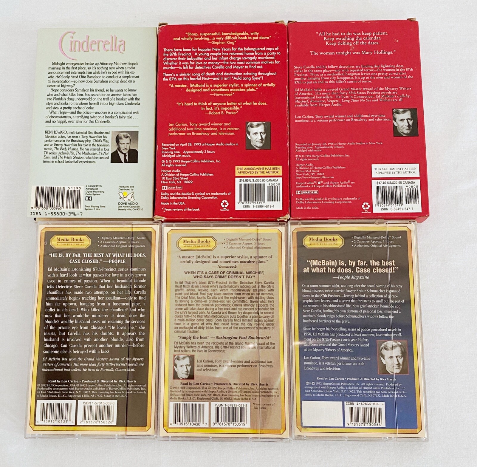 Lot 6 Ed McBain AudioBook Cassette Tape Lightning Lullaby Widows Mischief Kiss