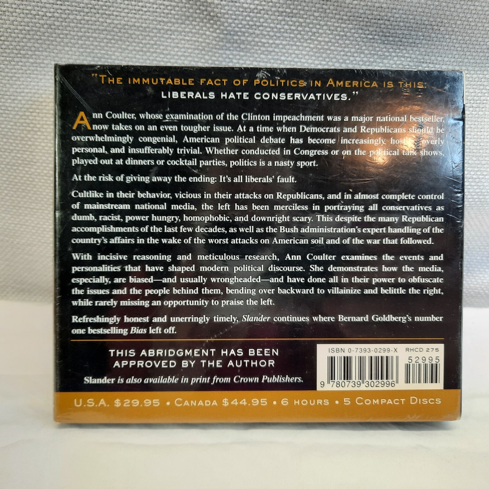 NEW  Ann Coulter  Slander — Liberal Lies About The American Right 5  Audio CDs
