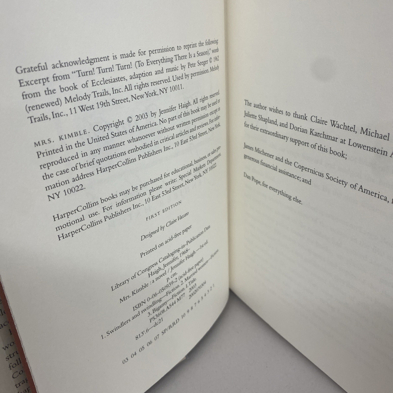 MRS. KIMBLE — JENNIFER HAIGHT — SIGNED First Edition Fine/fine, DJ In Mylar