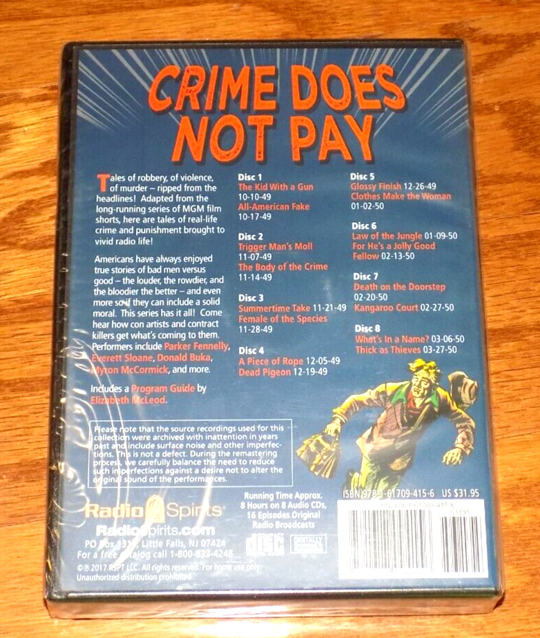 CRIME DOES NOT PAY Classic Suspense Radio Spirits Crime Detective 8 CD SET NEW