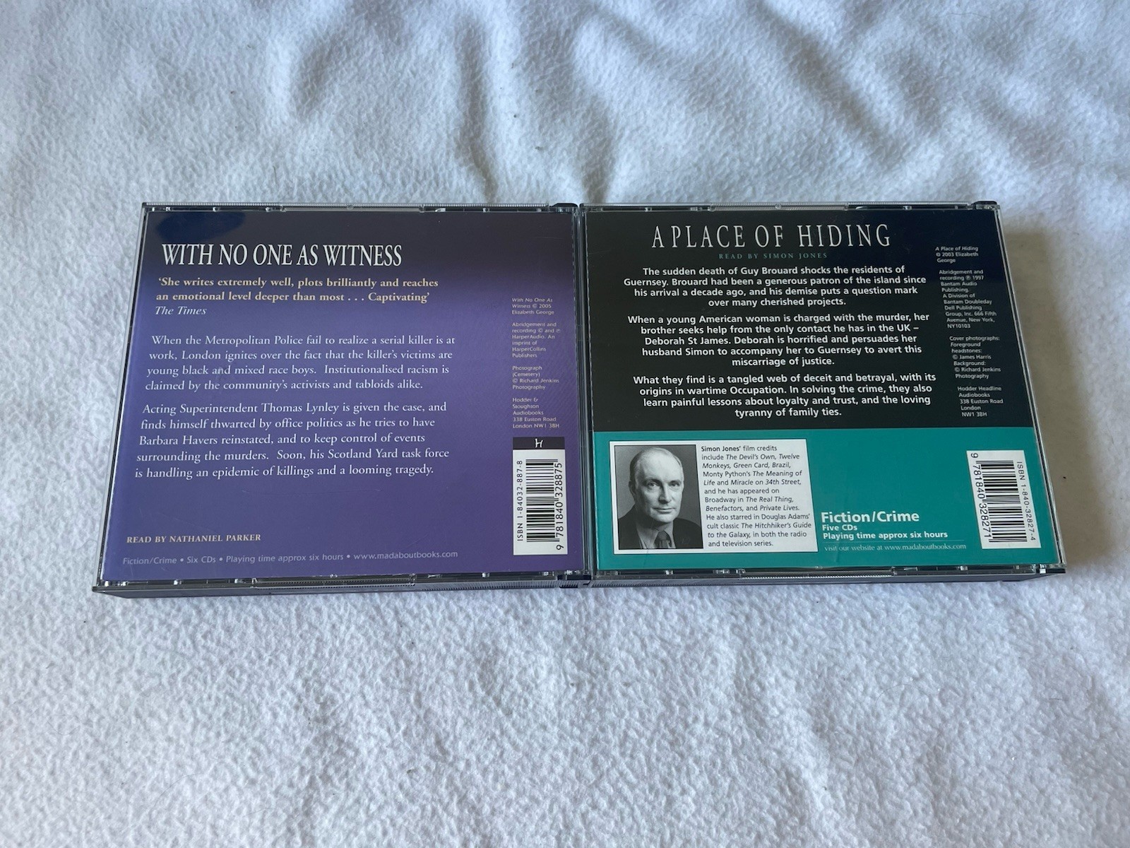 Pair Of Elizabeth George Abridged Audiobooks — A Place Of Hiding & With No…