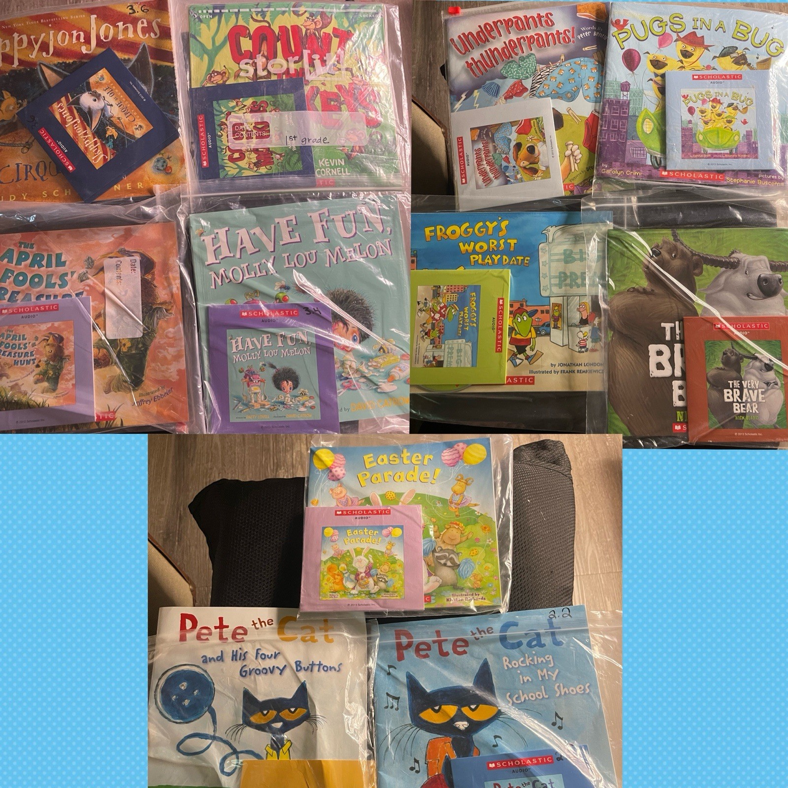lot of 11 Scholastic books with audio CDs Great Condition — Pete the Cat & more