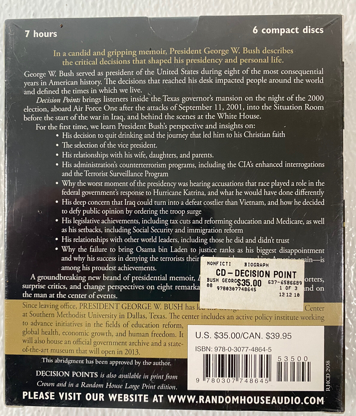 Brand New George W. Bush Decision Points 6 CD Set Factory Sealed NEW