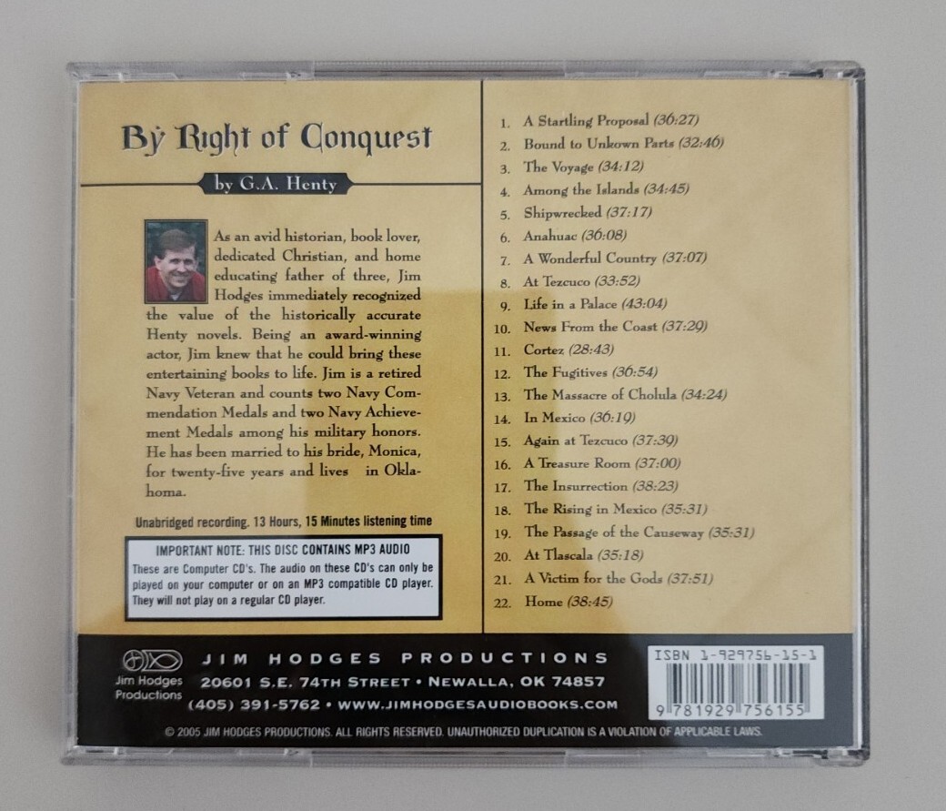 By Right of Conquest CD by G.A. Henty  *BRAND NEW* (without wrap)