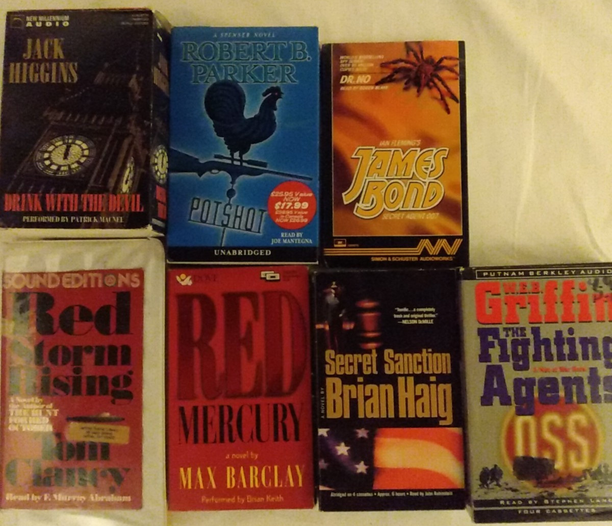 7 Audiobooks Cassettes Higgins Devil Parker Potshot Dr. No Clancy Barclay Haig