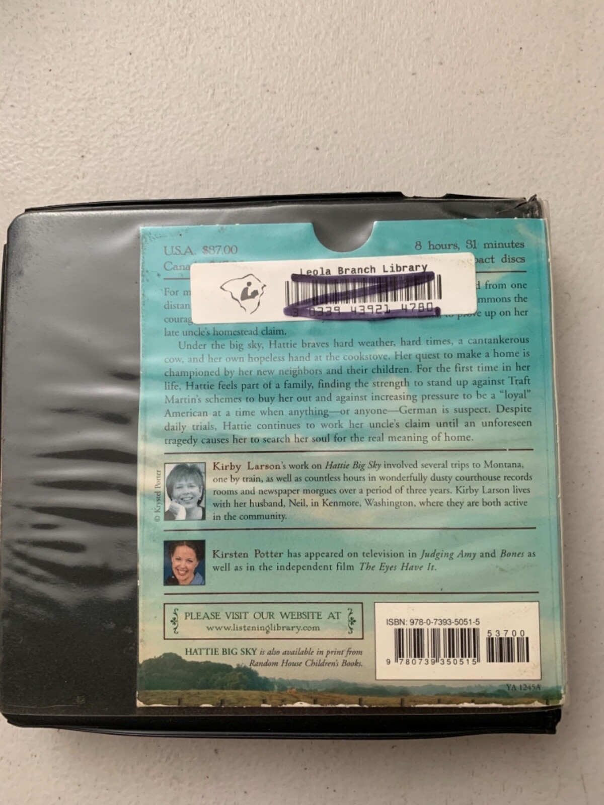 Shelf177 Audiobook~Hattie big sky Kirby Larson