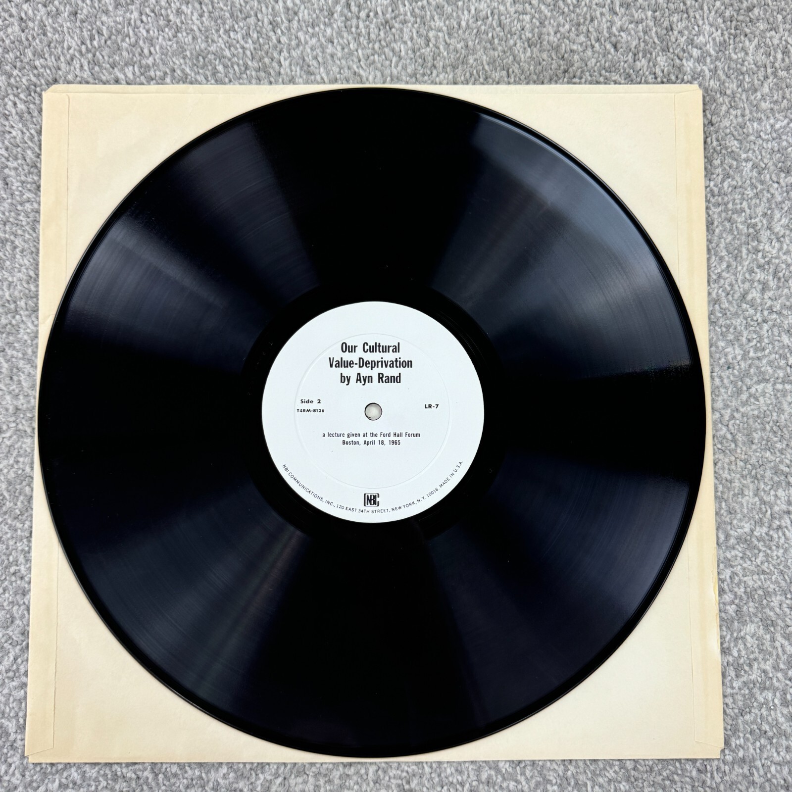 Our Cultural Value Deprivation By Ayn Rand Lecture Rare LP Album Boston 1966