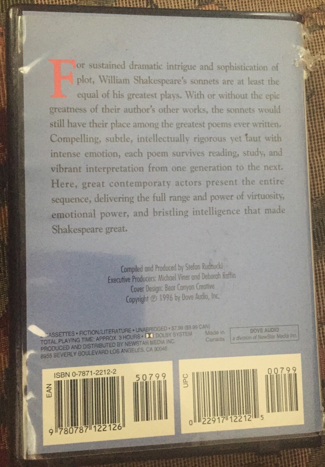 The Complete Sonnets of William Shakespeare : Dove Audio Cassettes Elliot Gould