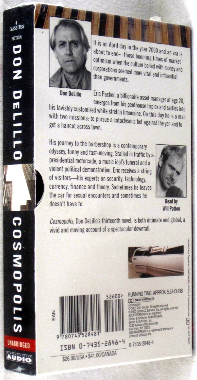AUDIOBOOK CASSETTE (4) Don DeLillo COSMOPOLIS Unabridged 2003