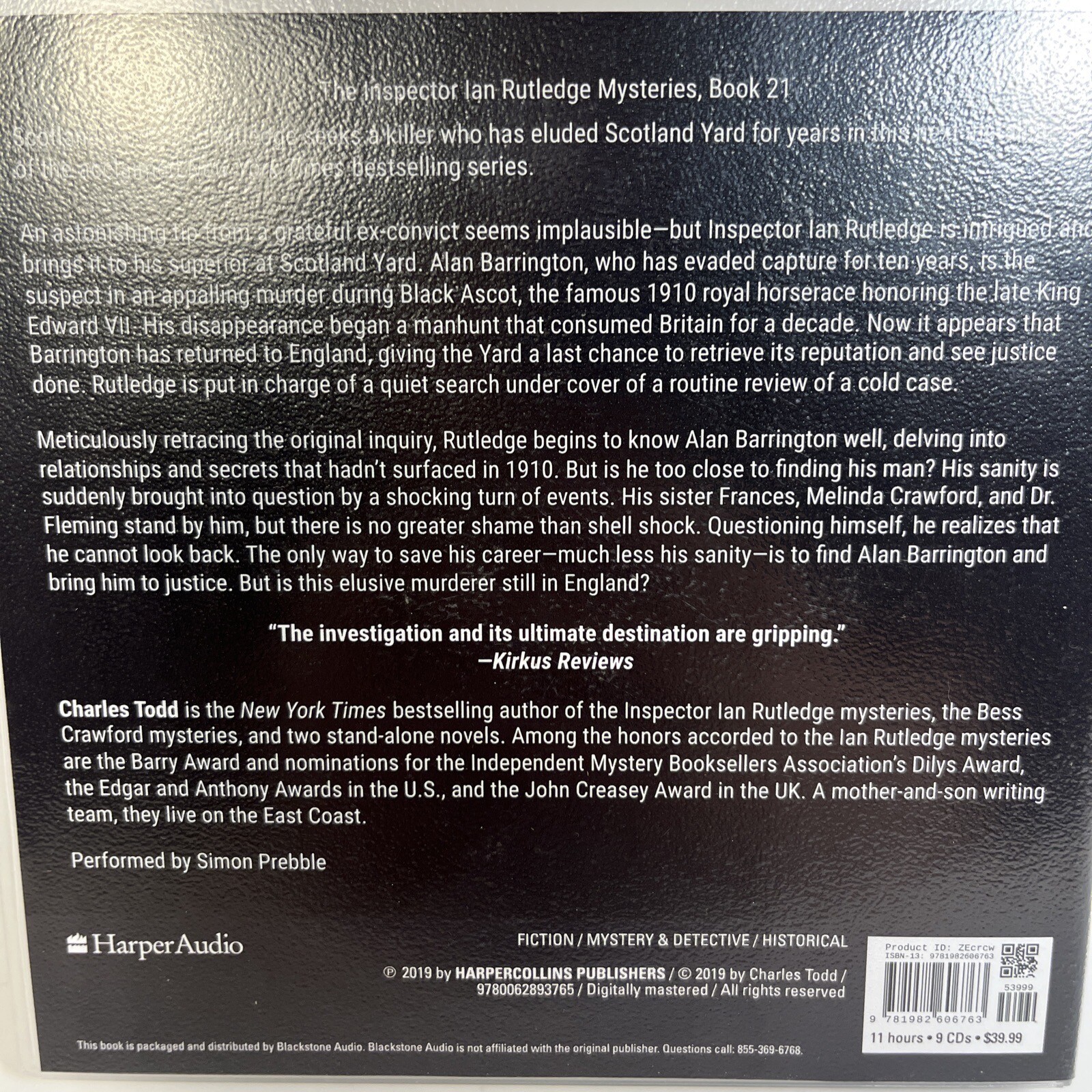 The Black Ascot Inspector Ian Rutledge Mysteries by Charles Todd Audio CD