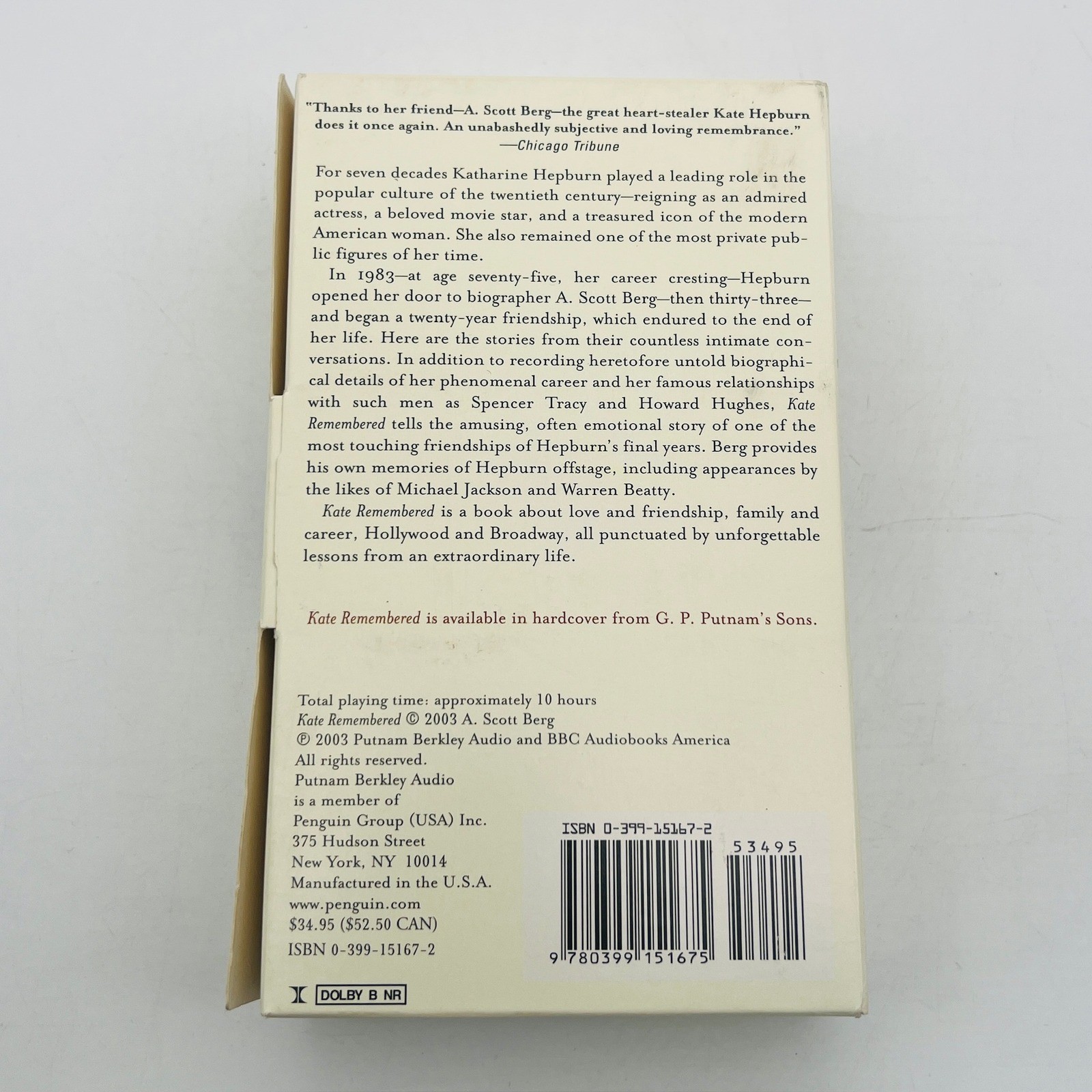 Kate Remembered A Scott Berg Unabridged Audiobook 6 Cassettes Katharine Hepburn