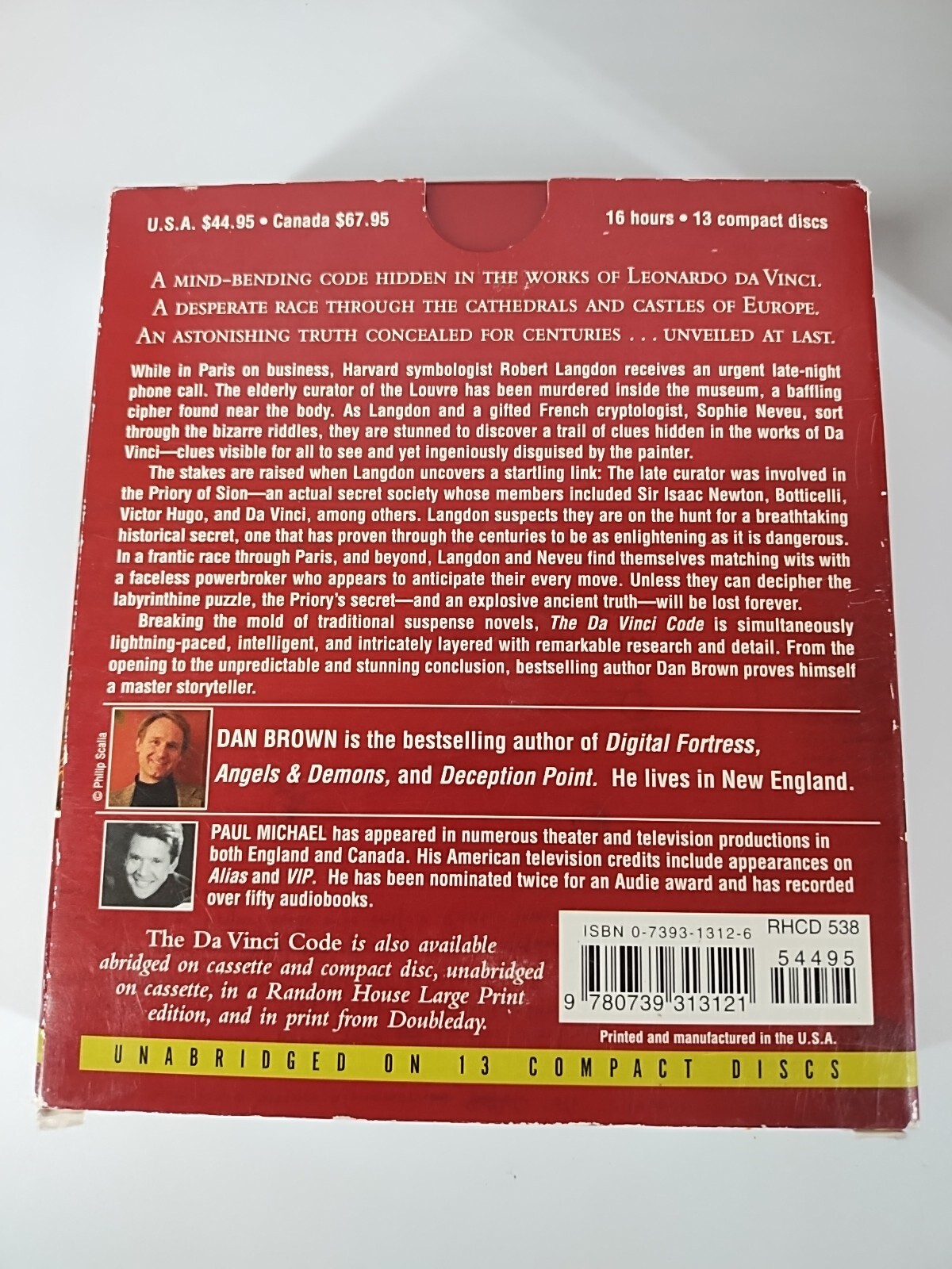 The Da Vinci Code by Dan Brown Audio Book CD Unabridged read by Paul Michael