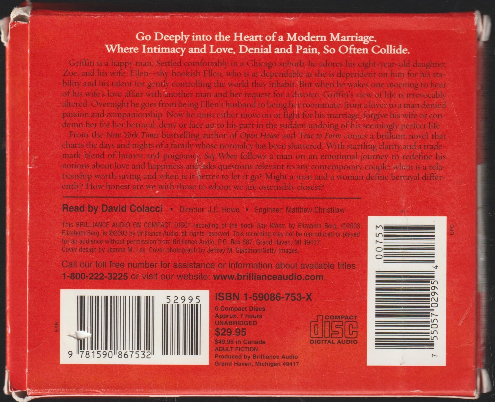Say When by Elizabeth Berg Read by David Colacci Audiobook 6 CDs