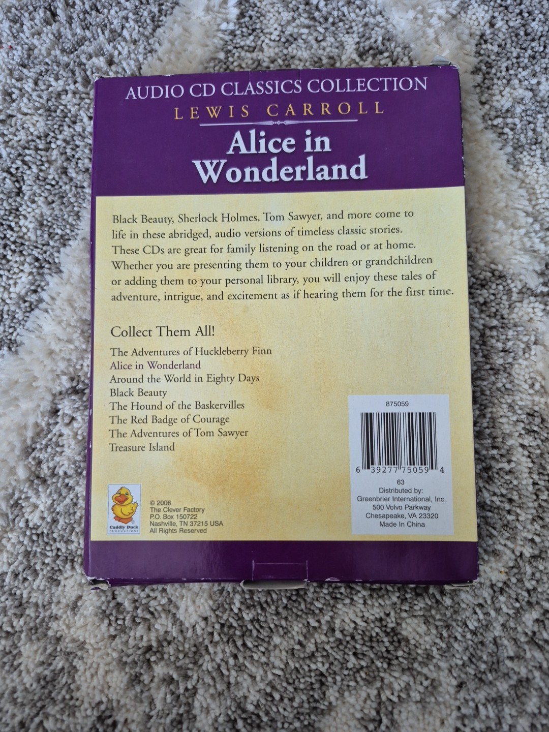 Alice In Wonderland (2006) Audio Cd Classics Collection Greenbrier Audiobook CD