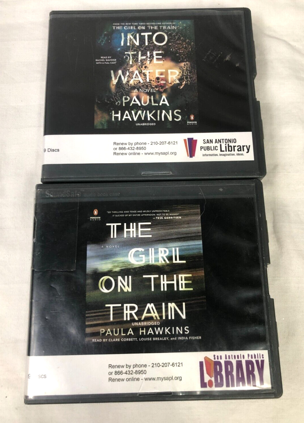 Lot of 2 Paula Hawkins Audiobooks CD Into Water, Girl On Train Ex-Library