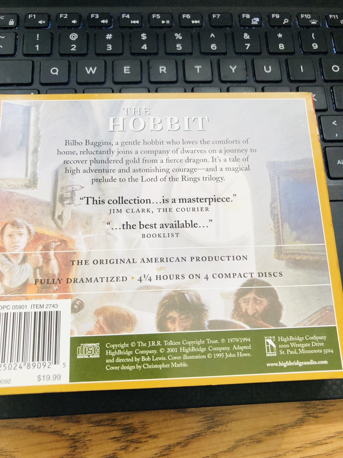 THE HOBBIT by J.R.R. TOLKIEN, 2001 Highbridge 4x Audio CDs 4 1/2 hours-SLIPCOVER