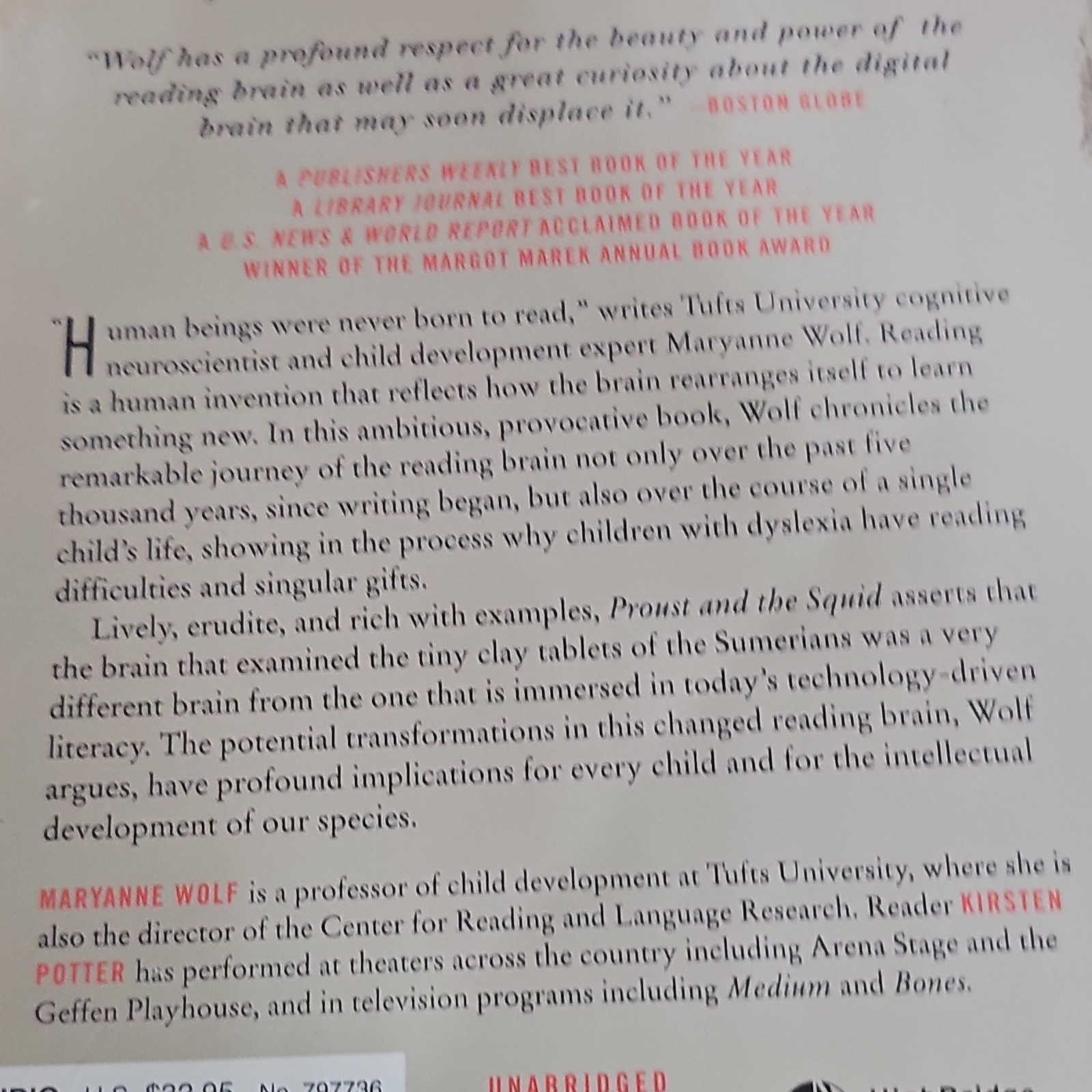 Proust and the Squid Maryanne Wolf Audiobook Unabridged Kirsten Potter
