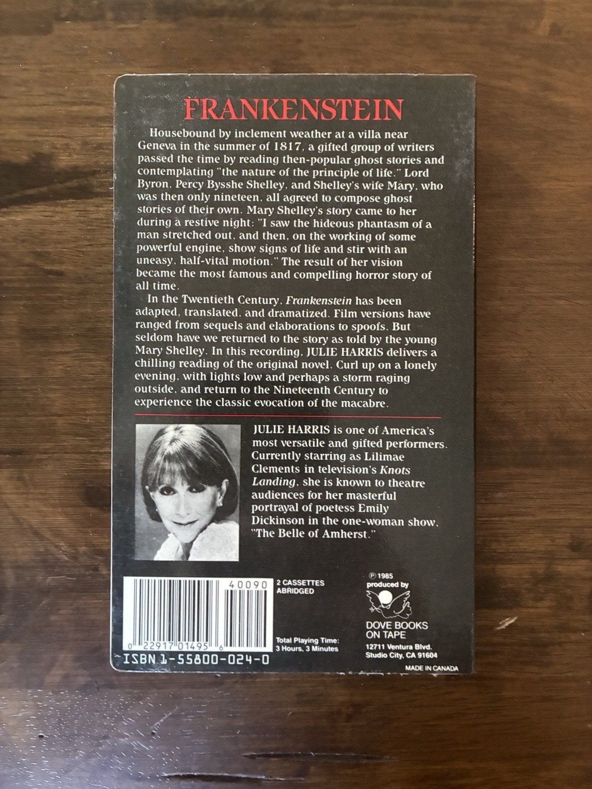Mary Shelley’s Frankenstein Audio 2-Cassette Tape Set 1985 Julie Harris Reads