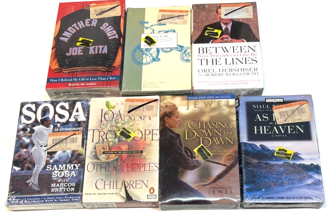 Lot of 7 Audio Books on CASSETTES -Mixed Genre, New & Sealed