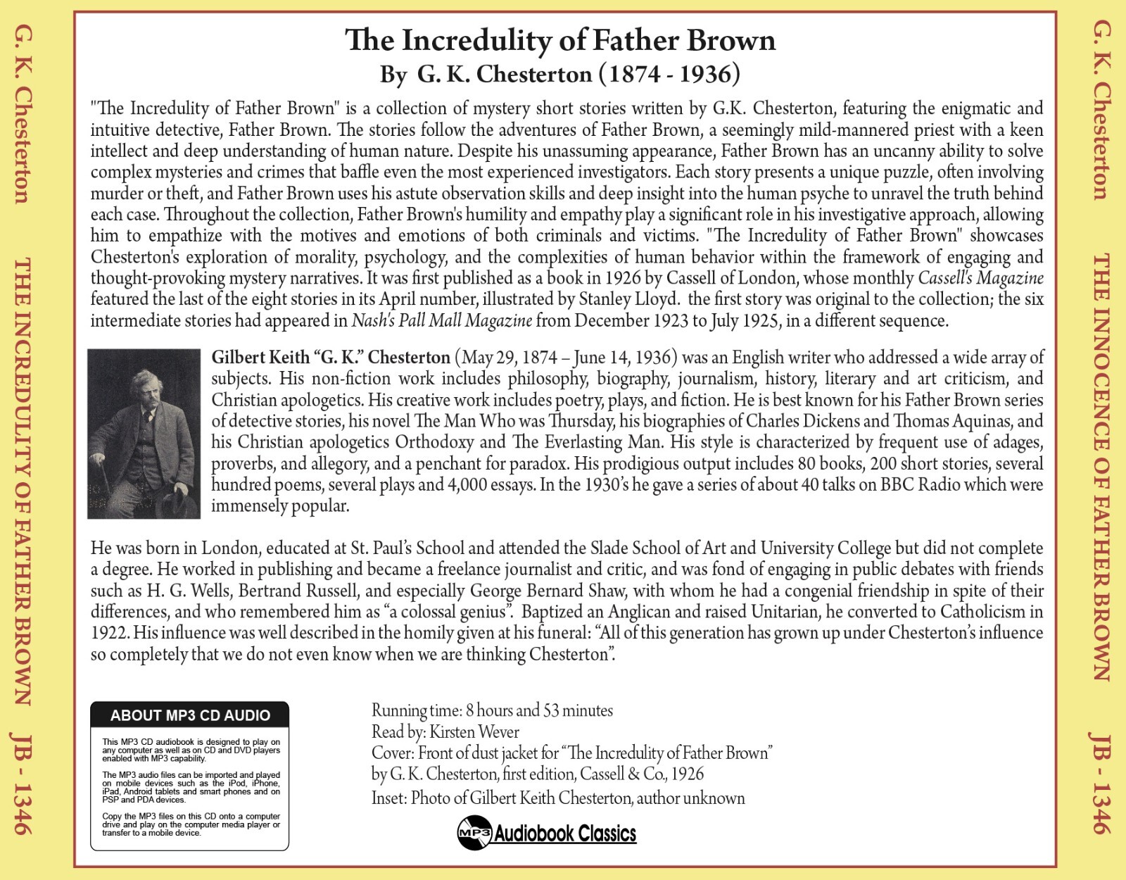 The Incredulity of Father Brown — Unabridged MP3 CD Audiobook in paper sleeve